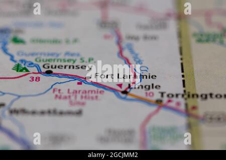 Fort Laramie Wyoming USA shown on a road map or Geography map Stock ...