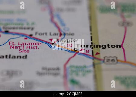 Torrington Wyoming USA shown on a road map or Geography map Stock Photo 