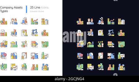 Business assets light and dark theme RGB color icons set Stock Vector