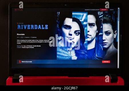 laptop screen with Netflix tv series Riverdale Stock Photo