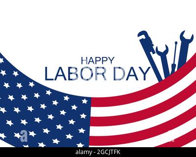 Happy Labor Day. USA national flag and working tools. Wrench and screwdriver. Design of advertising materials, banner and poster. Vector illustration Stock Vector