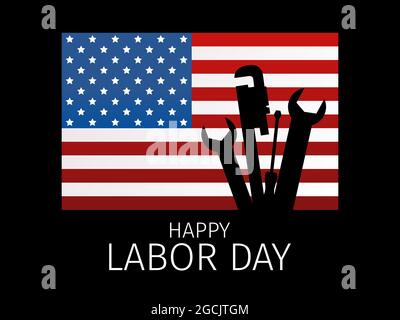 Happy Labor Day. USA national flag and working tools. Wrench and screwdriver. Design of advertising materials, banner and poster. Vector illustration Stock Vector