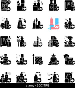 Refill options black glyph icons set on white space Stock Vector