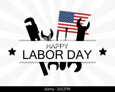 Happy Labor Day. USA national flag and working tools. Wrench and screwdriver. Design of advertising materials, banner and poster. Vector illustration Stock Vector