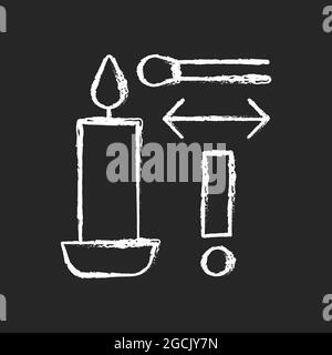 Lighting candle with long match chalk white manual label icon on dark background Stock Vector