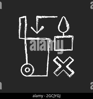 Never throw hot wax in trash bin chalk white manual label icon Stock Vector