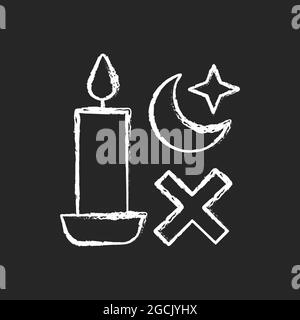 Never use candle while sleeping chalk white manual label icon on dark background Stock Vector