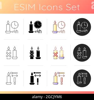 Candle safety regulations manual label icons set Stock Vector