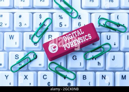 Writing displaying text Digital Forensics. Business approach investigation of material found in digital devices Abstract Typing New Spreadsheets Stock Photo