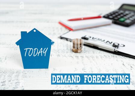 Hand writing sign Demand Forecasting. Business idea predict customer demand to optimize supply decisions Selling Land Ownership, Investing On New Stock Photo