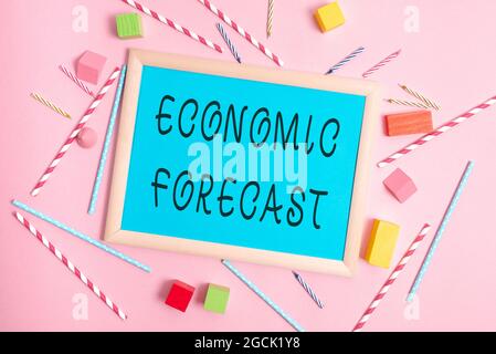 Text sign showing Economic Forecast. Business showcase attempting to predict the future condition of the economy Colorful Party Invitation Designs Stock Photo