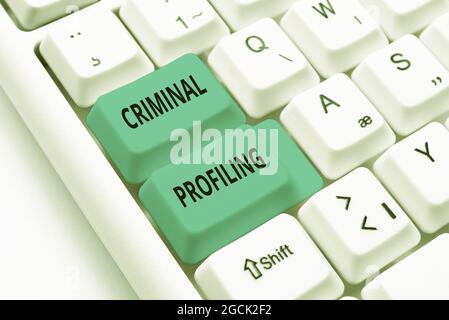 Text caption presenting Criminal Profiling. Business showcase Develop profiles for criminals who not yet apprehended Typing Certification Document Stock Photo