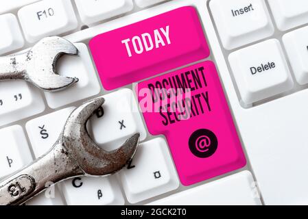 Text caption presenting Document Security. Word Written on means in which important documents are filed or stored Computer Engineering Concept Stock Photo