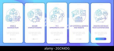 Startup launch steps gradient onboarding mobile app page screen Stock Vector