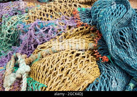 colourful fishing nets and rope Scarborough Yorkshire UK Stock Photo