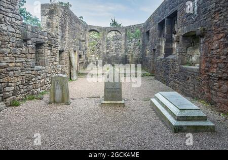 Interior of the ruined Castle Semple Collegiate Church, founded by John, Lord Sempill, in 1504, with the three-sided apse added aftger his death in th