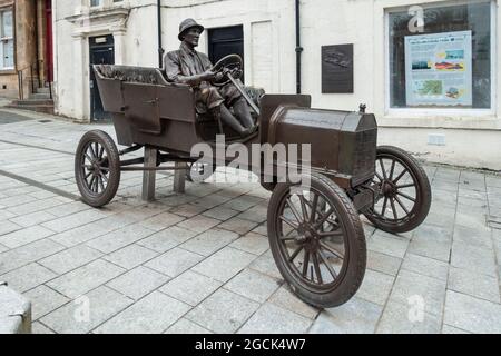 Sculpture (2018) in Cameron Square, Fort William commemorating Henry Alexander Jr, who drove a Model T Ford to the peak of Ben Nevis in  May 2011. Stock Photo