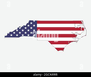 North Carolina Map on American Flag. NC, USA State Map on US Flag. EPS Vector Graphic Clipart Icon Stock Vector