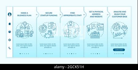 Startup launch steps onboarding vector template Stock Vector