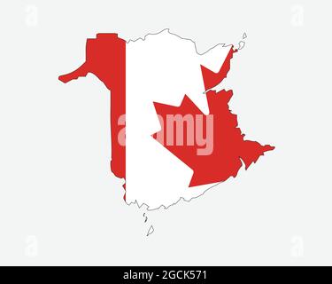 New Brunswick Map on Canadian Flag. NB, CA Province Map on Canada Flag. EPS Vector Graphic Clipart Icon Stock Vector