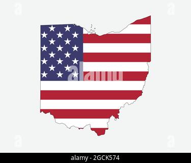Ohio Map on American Flag. OH, USA State Map on US Flag. EPS Vector Graphic Clipart Icon Stock Vector