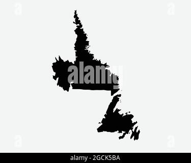 Newfoundland and Labrador Canada Map Black Silhouette. NL, Canadian Province Shape Geography Atlas Border Boundary. Black Map Isolated on a White Back Stock Vector