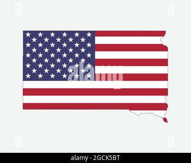 South Dakota Map on American Flag. SD, USA State Map on US Flag. EPS Vector Graphic Clipart Icon Stock Vector