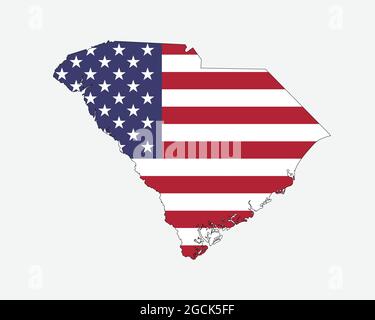 South Carolina Map on American Flag. SC, USA State Map on US Flag. EPS Vector Graphic Clipart Icon Stock Vector