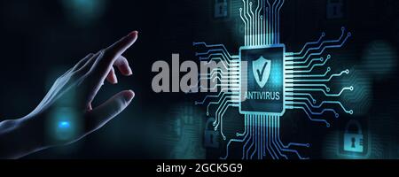 Antivirus Cyber security Data protection Technology concept on virtual screen Stock Photo
