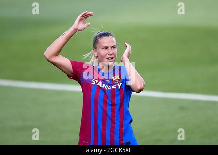 Sant Joan Despi, Spain. 08 August 2021. Ana Maria Crnogorcevic of FC Barcelona Women reacts during the pre-season friendly football match between FC Barcelona Women and Juventus FC Women. FC Barcelona Women won 6-0 over Juventus FC Women. Credit: Nicolò Campo/Alamy Live News Stock Photo