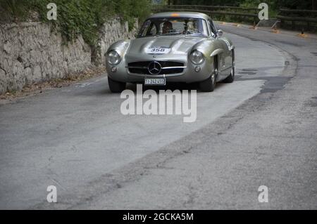GOLA DEL FURLO, ITALY - May 26, 2017: A scenic view of a Mercedes-Benz 300 SL vintage car in Furlo, Italy Stock Photo