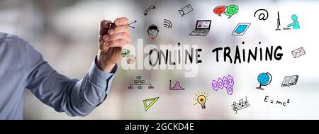 Man drawing an online training concept Stock Photo