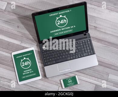 Urgent question concept shown on different information technology devices Stock Photo