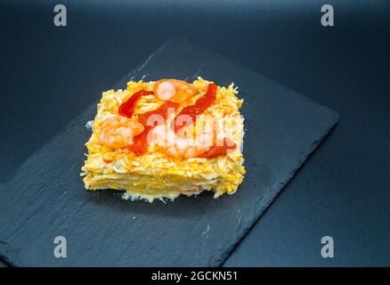 Russian salad serving. Spain. Stock Photo