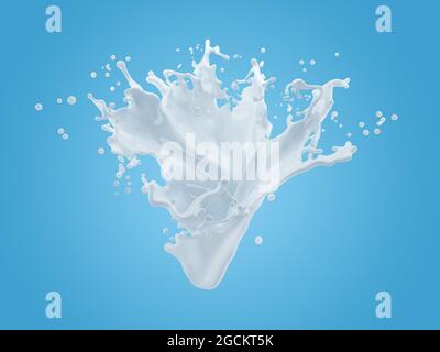 3d illustration of milk splash on gradient blue background with ...