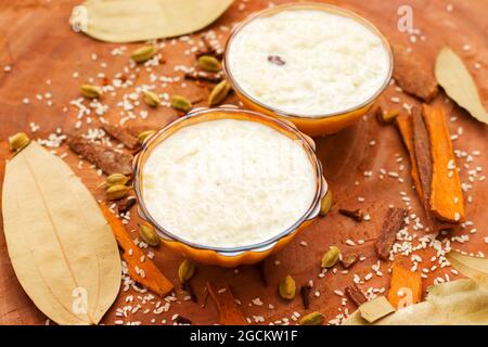 popular Indian dessert 'kheer', 'payesh' in Bengali.made of rice,milk and sugar. Stock Photo