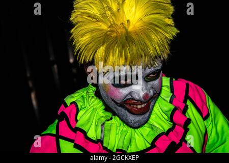 Alton Towers Dark Apocalypse and Freak Show Scare Actors during Halloween Scarefest Event Stock Photo