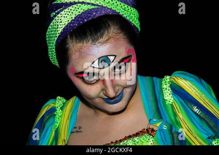 Alton Towers Dark Apocalypse and Freak Show Scare Actors during Halloween Scarefest Event Stock Photo