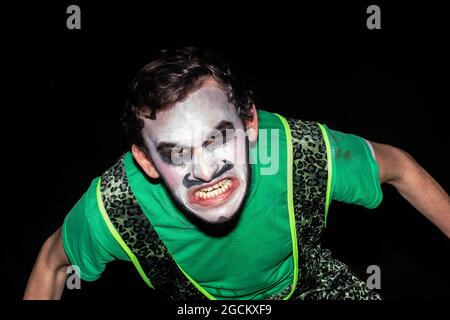 Alton Towers Dark Apocalypse and Freak Show Scare Actors during Halloween Scarefest Event Stock Photo