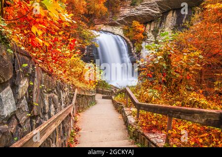 Looking Glass Falls in Pisgah National Forest, North Carolina, USA with autumn foliage. Stock Photo