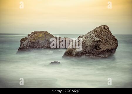 Dreamy rocks in the Pacific ocean at Big Sur, California Stock Photo