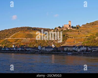 Gutenfels Castle on the Rhine River in Germany taken from cruise ship Stock Photo