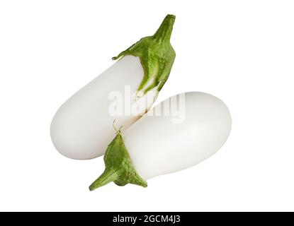 Two white eggplants isolated on a white background. Eggplant vegetable Stock Photo