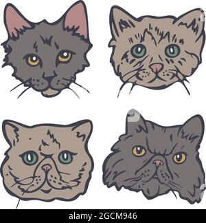 Vector illustration set of cats faces. Cute cats portraits. Stock Vector