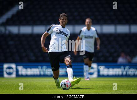 Derby, UK. 18th July, 2021. Curtis Davies of Derby County during the 2021/22 Pre Season Friendly match between Derby County and Manchester United at the Ipro Stadium, Derby, England on 18 July 2021. Photo by Andy Rowland. Credit: PRiME Media Images/Alamy Live News Stock Photo