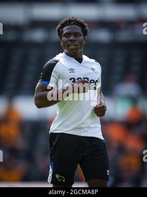 Derby, UK. 18th July, 2021. Festy Ebosele of Derby County during the 2021/22 Pre Season Friendly match between Derby County and Manchester United at the Ipro Stadium, Derby, England on 18 July 2021. Photo by Andy Rowland. Credit: PRiME Media Images/Alamy Live News Stock Photo