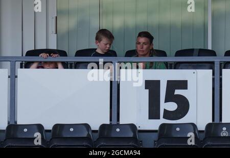 Derby, UK. 18th July, 2021. Colleen Rooney and Children during the 2021/22 Pre Season Friendly match between Derby County and Manchester United at the Ipro Stadium, Derby, England on 18 July 2021. Photo by Andy Rowland. Credit: PRiME Media Images/Alamy Live News Stock Photo