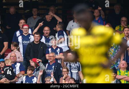 Watford, UK. 24th July, 2021. WBA Supporters during the 2021/22 Pre Season Friendly match between Watford and West Bromwich Albion at Vicarage Road, Watford, England on 24 July 2021. Photo by Andy Rowland. Credit: PRiME Media Images/Alamy Live News Stock Photo