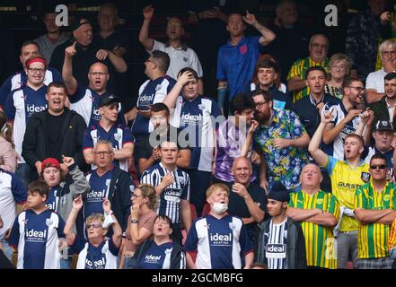 Watford, UK. 24th July, 2021. WBA Supporters during the 2021/22 Pre Season Friendly match between Watford and West Bromwich Albion at Vicarage Road, Watford, England on 24 July 2021. Photo by Andy Rowland. Credit: PRiME Media Images/Alamy Live News Stock Photo