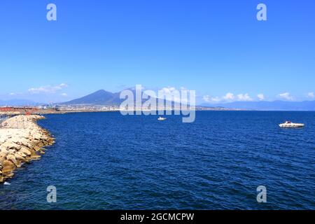 stunning view of the waters of Tyrrhenian sea on the coast of the City Napoli Stock Photo